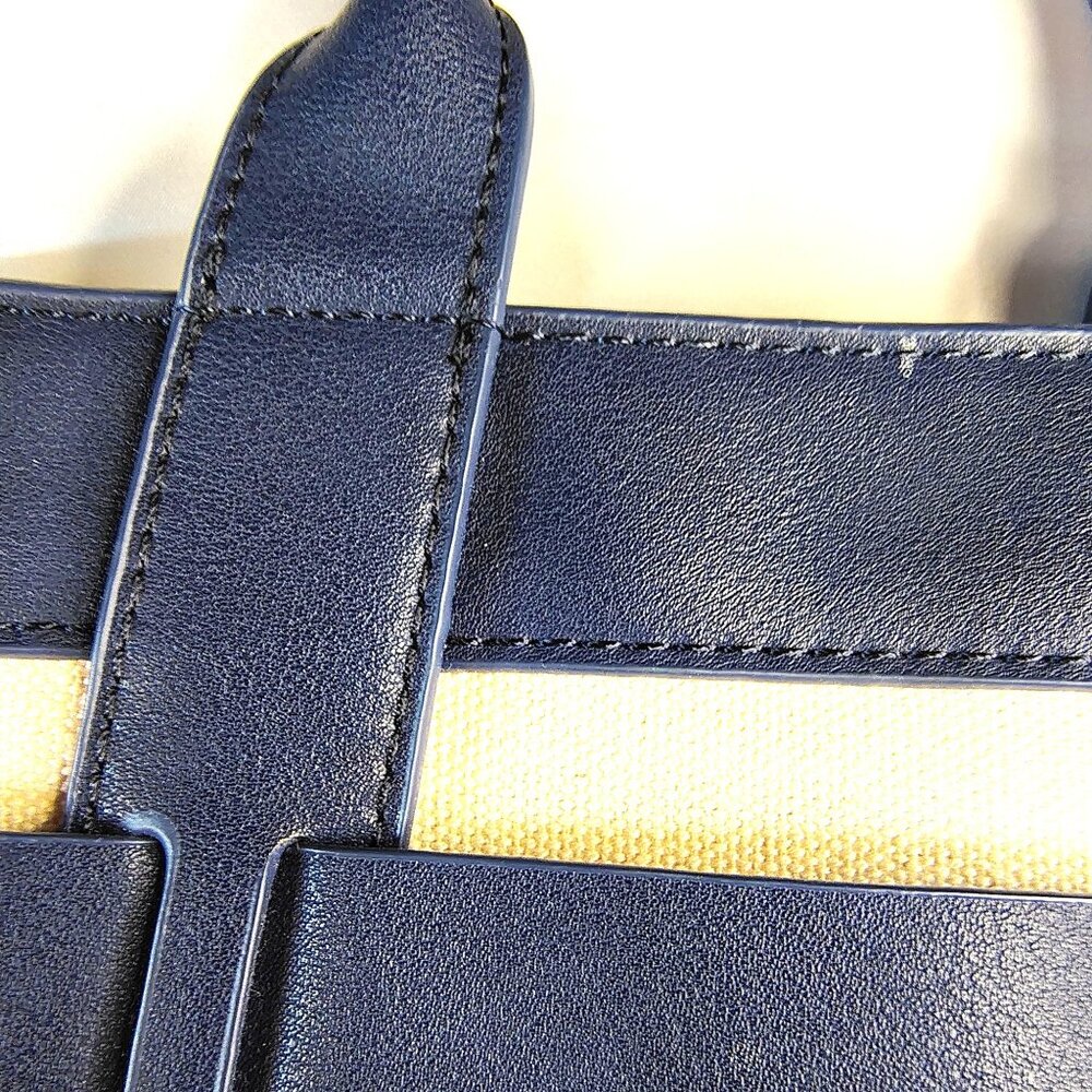 Miztique Striped Handbag Navy & Cream Dual Handles & Metal Feet NO STRAP INCLUDE - Picture 11 of 14